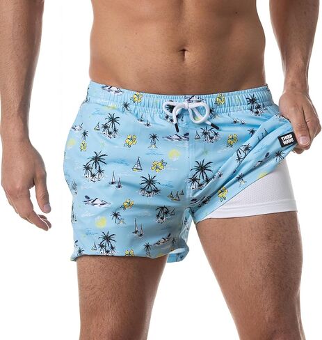 سروال سباحة من الموجة الثالثة للرجال مع بطانة ضاغطة ودرزة داخلية 3 بوصة - شورت سباحة ممتاز وبدلة استحمام للسباحة in Kuwait