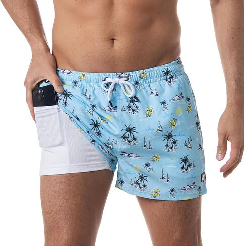 سروال سباحة من الموجة الثالثة للرجال مع بطانة ضاغطة ودرزة داخلية 3 بوصة - شورت سباحة ممتاز وبدلة استحمام للسباحة in Kuwait