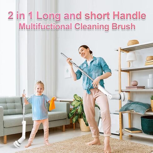 Electric Spin Scrubber, Cordless Shower Scrubber with Long Handle & 9 Replaceable Cleaning Brush Heads, 1.5H Dual Speed Bathroom Scrubber Electric Scrub Brush for Car Bathtub Grout Tile Floor in Saudi Arabia