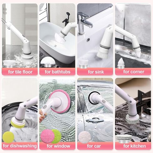 Electric Spin Scrubber, Cordless Shower Scrubber with Long Handle & 9 Replaceable Cleaning Brush Heads, 1.5H Dual Speed Bathroom Scrubber Electric Scrub Brush for Car Bathtub Grout Tile Floor in Saudi Arabia