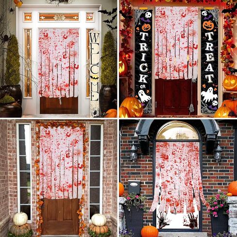 قطعتان من ديكورات باب الهالوين، ستارة باب بطبعة يد الهالوين للهالوين، ستارة المدخل، قماش مخيف، ديكور رعب للمنزل المسكون لحفلة الهالوين in Kuwait