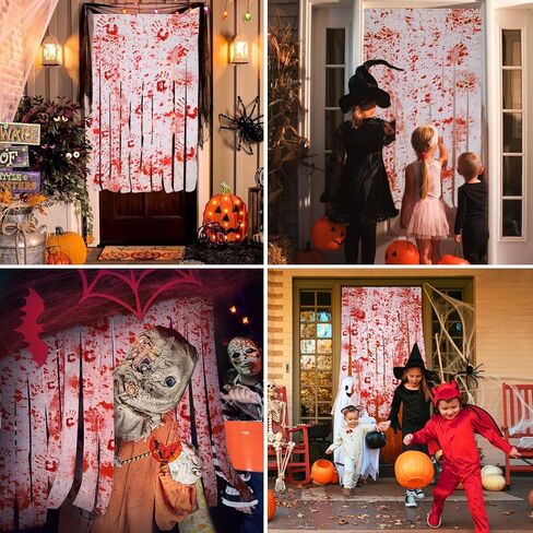 قطعتان من ديكورات باب الهالوين، ستارة باب بطبعة يد الهالوين للهالوين، ستارة المدخل، قماش مخيف، ديكور رعب للمنزل المسكون لحفلة الهالوين in Kuwait