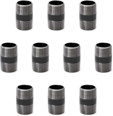 1"x2" Industrial Pipe, Home TZH 10 Pack Iron Pipe, Heavy Duty Pre-Cut Steel Pipe, Threaded Metal Pipe Nipple for Industrial Vintage Style DIY Project/Furniture/Shelving Decoration (1"x2", Grey) in Saudi Arabia