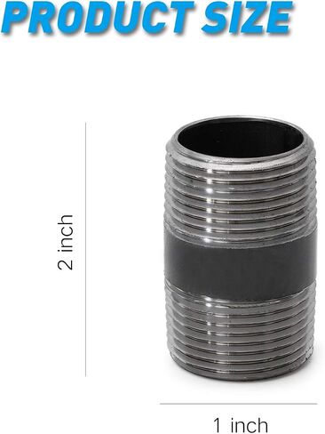 1"x2" Industrial Pipe, Home TZH 10 Pack Iron Pipe, Heavy Duty Pre-Cut Steel Pipe, Threaded Metal Pipe Nipple for Industrial Vintage Style DIY Project/Furniture/Shelving Decoration (1"x2", Grey) in Saudi Arabia