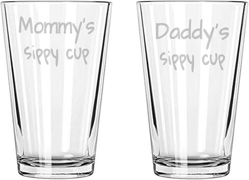 Daddy's Mommy's Sippy Cup funny birthday gift for Mom and Dad mother and father Parents from son daughter friends (16 oz beer pint glass) in Saudi Arabia
