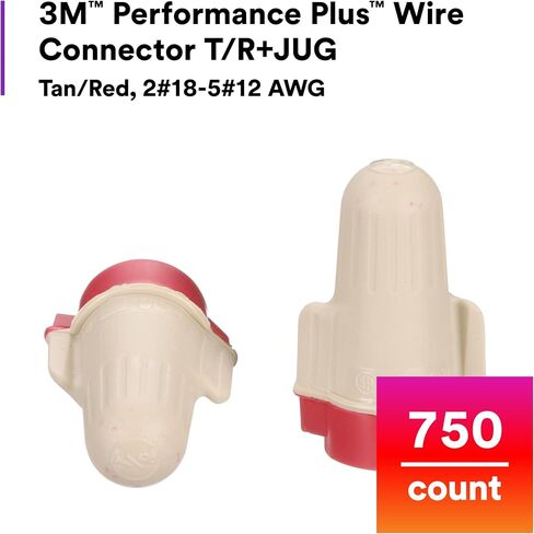 3M Performance Plus Wire Connector, Flexible Steel Spring Connectors, 22-8 AWG, Tan and Red Color (T/R+), Jug of 750, Tan/Red in Saudi Arabia
