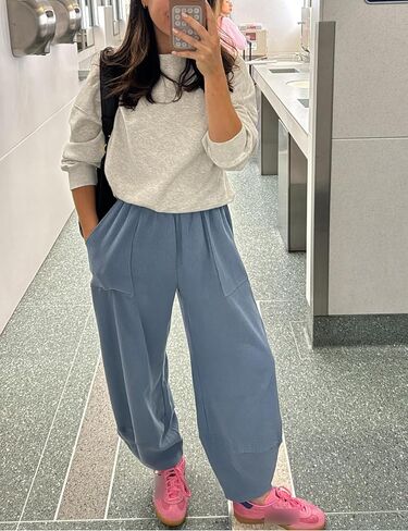 بنطال Hooever نسائي واسع الساق كاجوال فضفاض بجيوب Palazzo Harem Pants صالة in Kuwait