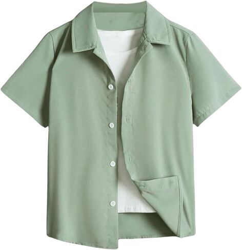 COZYEASE Boy's Button Down Shirt Sleeve Shirt Tops Casual Solid Collar Shirt Trendy Summer Tops in Saudi Arabia