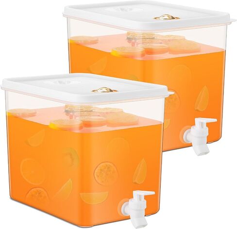 Domensi 2 Pack 2.5 Gallon Drink Dispenser for Fridge with Spigot Water Dispenser Leak Proof Lids Filter Screen Beverage Juice Container Sealed Plastic Lemonade Milk Cold Hot Drink Tea Jug for Party in Saudi Arabia
