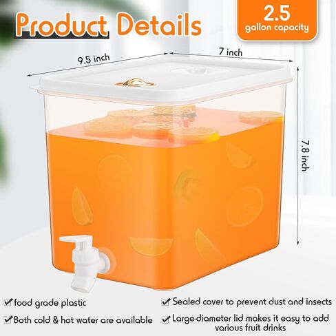 Domensi 2 Pack 2.5 Gallon Drink Dispenser for Fridge with Spigot Water Dispenser Leak Proof Lids Filter Screen Beverage Juice Container Sealed Plastic Lemonade Milk Cold Hot Drink Tea Jug for Party in Saudi Arabia