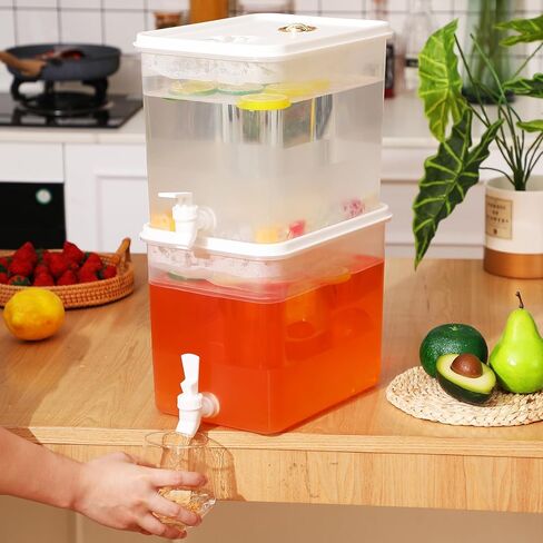 Domensi 2 Pack 2.5 Gallon Drink Dispenser for Fridge with Spigot Water Dispenser Leak Proof Lids Filter Screen Beverage Juice Container Sealed Plastic Lemonade Milk Cold Hot Drink Tea Jug for Party in Kuwait