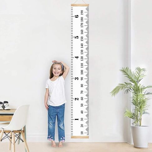Ins Creative Kids مخطط نمو خشبي بإطار خشبي من القماش الجداري للتعليق مساطر قياس الارتفاع للمدرسة وغرفة النوم المنزلية وديكور الحائط ودعامات التصوير الفوتوغرافي للأولاد والبنات هدية عيد الميلاد in Kuwait