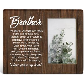 Brother Memorial Gifts, Sympathy Gift for Loss of Brother, Rustic Brother Remembrance Gifts Wood Picture Frame 8 x 10 Inch Tabletop and Wall Mounting (Display Photo 4 x 6 Inch)