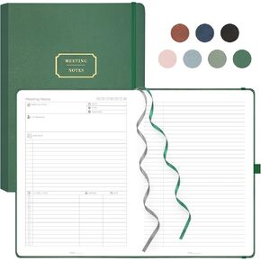 EMSHOI Meeting Notebook for Work with Action Items - 240 Pages A4 Large Project Planner Agenda Organizer Work Notebook for Women Men Office Business, PU Leather Hardcover, 8.5" x 11", Gray Blue