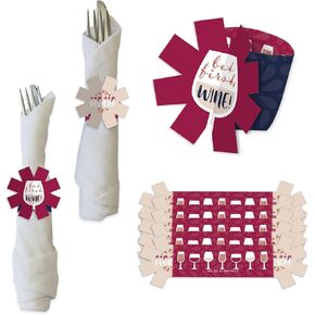 Big Dot of Happiness But First, Wine - Wine Tasting Party Paper Napkin Holder - Napkin Rings - Set of 24