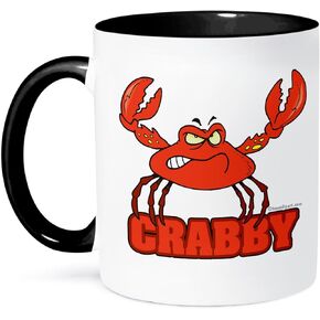 3dRose Funny Crabby Red Crab Two Tone Mug, 11 oz, Black/White