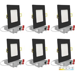 NUWATT 6 Pack 6 Inch Square Ultra-Thin LED Recessed Lighting, Selectable 2700K/3000K/3500K/4000K/5000K, High Brightness 1050 Lumens, Dimmable Black Slim Wafer Light, IC Rated, Metal Junction Box
