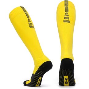Performance Mens Soccer Socks, Over The Calf Compression Athletic Socks for Running & Training, Yellow X-Large