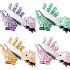 4 Pairs Kids Cut Resistant Gloves Level 5 Safe Gloves Protection for Kitchen Garden, Oyster Shucking, Crafts, DIY