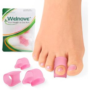 Welnove Hammertoe Corrector - 6 Pack Toe Splints - Soft Gel Toe Straighteners - Realign Bent, Curled, Crooked, Claw, Hammer Toes - Toe Corrector for Men and Women, (Medium,Pink)