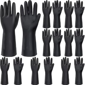 Chumia 8 Pairs Chemical Resistant Latex Gloves Heavy Duty Black Rubber Gloves Cleaning Protective Safety Gloves for Car Home Lab(Medium)