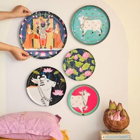 RITUALISTIC Pichwai Iron Wall Plates - Set of 5 (Multicolor) |Home Decor | Painting | Divine | Intricate Designs