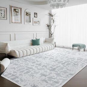 HOMBYS 8x10 ft Floral Area Rug for Living Room Bedroom, Large Non-Slip Boho Floor Carpet for Farmhouse Indoor Office Dining Room, Traditional Home Deco, Grey, Machine Washable