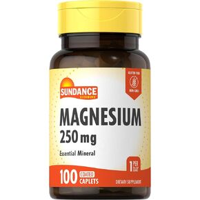 Magnesium 250mg | 100 Caplets | Essential Mineral Formula | Vegetarian, Non-GMO, and Gluten Free Supplement | by Sundance