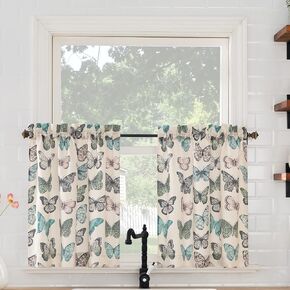 رقم 918 زوج من ستائر المطبخ Magdalena Crushed Sheer Voile Rod Pocket، مقاس 56 بوصة × 36 بوصة، أزرق in Kuwait