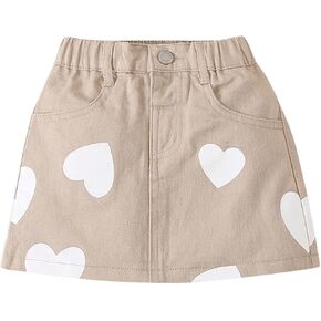 Girl's Heart Pattern High Waist A Line Skirt Casual Regular Fit Short Denim Skirts
