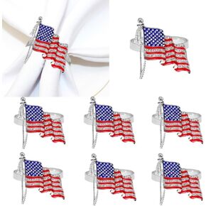 حلقات منديل العلم الأمريكي، حامل حلقة منديل الرابع من يوليو، حلقات منديل وطنية، مشبك منديل على شكل نجمة حمراء زرقاء لعيد الاستقلال، تزيين حفلات طاولة الطعام (علم-6 قطع) in Kuwait