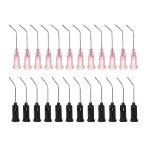 HARFINGTON 24pcs Blunt Tip Dispensing Needles 19G 22G 45 Degrees Bent Dispensing Tips 1" End Angled Dispenser Needle with Luer Elbow Blunt Needle for Oil or Glue Applicator, Black, Blue