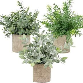 Artificial Potted Plants - Mini Fake Plants – Set of 3 Small Indoor Faux Houseplants for Shelf Tabletop Desk Decoration - Eucalyptus - Rosemary - Boxwood - Greenery in Pots - 9" Tall Plant in Pot