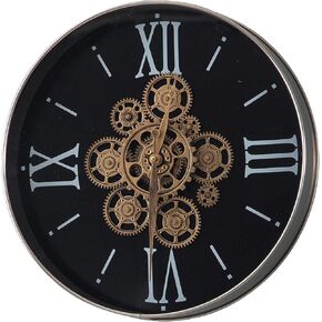 SOFE 18 Inches Moving Gear Wall Clock, Rustic Silent Wall Clock Non Ticking, Large Battery Wall Clock Round, Decorative Mechanical Roman Numeral Clock for Wall in Kitchen Home Office