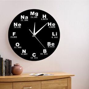 12 Inch Chemistry Clock Battery Operated, Silent Non Ticking Chemical Elements Clock Periodic Table Clock Watch Chemistry Decor for Chemical Engineer Science Teachers Gift