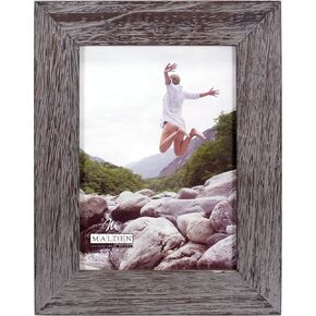 Malden International Designs 2330-57 Rustic Fashion Wide Linear Graywash Wooden Picture Frame, 5x7, Gray