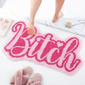 Pink Bath Mat Bathroom Rugs for Living room, Bedroom, Kitchen Mats for Floor Funny Welcome Mat Non Slip Washable Rug with Funky Letter 20x32 inches