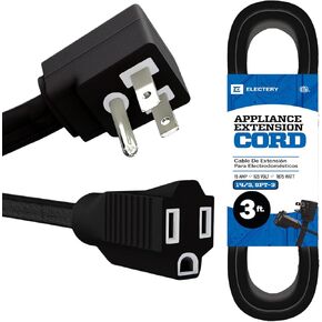 Heavy Duty Appliance Extension Cord, 14 AWG - 3 Prong Grounded Flat Plug, Black Power Wire for Indoor Air Conditioner and All Major Appliances, 15 Amps, 1875W, ETL Listed. (6 Ft)