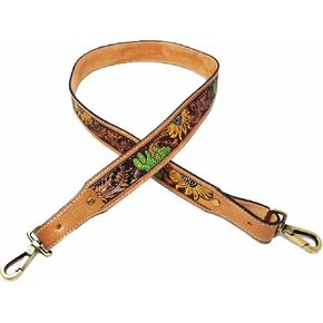 1 1/2" Wide Western Handcrafted Floral Tooled Full-Grain Leather Cactus Painted Inlay Handbag Purse Messenger Laptop Luggage Crossbody Bag Guitar Replacement Adjustable Shoulder Strap 115RS01
