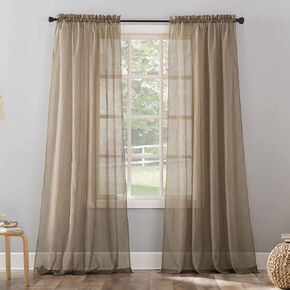 No. 918 Erica Crushed Sheer Voile Rod Pocket Curtain Panel, 51" x 95", Taupe