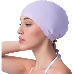 COPOZZ Adult Swim Caps, Silicone Waterproof Comfy Bathing Cap Swimming Hat for Long and Short Hair