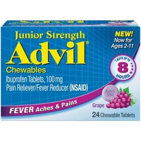 Advil Junior Chewable Ibuprofen Tablets, Grape 100mg, 24 Tablets Each (Pack of 3)