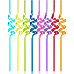 10 Pcs Spiral Reusable Plastic Straws Long Drinking Straws for Mason Jar Tumbler Cups Party Favors, Mixed Color