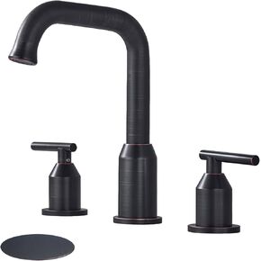 2-Handle Brushed Gold Widespread Modern Bathroom Faucets with Sink Drain and Supply Hose,3 Hole 8 inch Faucet for Bathroom Sink Vanity Faucet