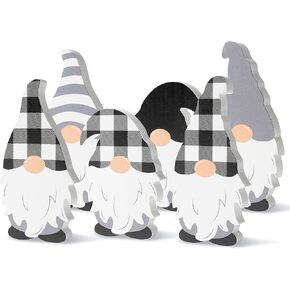 3pcs Black&White Gnome Wooden Sign Plaid Gnome Wooden Freestanding Table Decoration Double Printed Gnome Tabletop Centerpiece Ornament for Home Party Desk Office Decoration