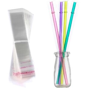 Dakoufish Straws Carrying bags,Long Self Sealing Cellophane Bags 1x13 Inches 100 Pcs,Clear OPP Poly Bag