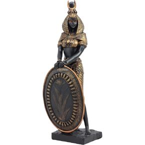 Ebros Egyptian Theme Isis Holding Shield Goddess of Magic and Nature Black and Gold Finished Resin Statue Gods of Egypt Historical Ancient Civilization Decor Sculpture Figurine