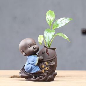 Ceramic Laughing Buddha Statue Purple Clay Maitreya Buddha Statue Happy Baby Buddha Statue Monk Figurine Office Desktop Mini Statue Tea Ornaments Home Decor Decoration (Style K)