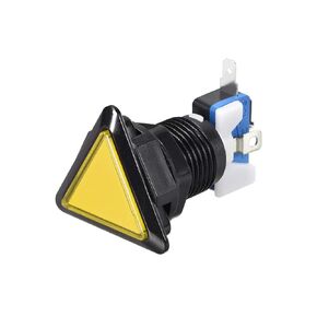 Uxcell لعبة زر الضغط 39x39x39 مثلث 12 فولت LED مفتاح زر الضغط المضيء مع مفتاح صغير لألعاب الفيديو الممرات أصفر 1 قطعة