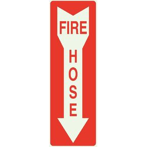 Zing Green Products 1895S Recycled Polystyrene "Fire Hose with Arrow" Safety Sign, Self-Adhesive, Red on White, 14" Length, 3.25" Width